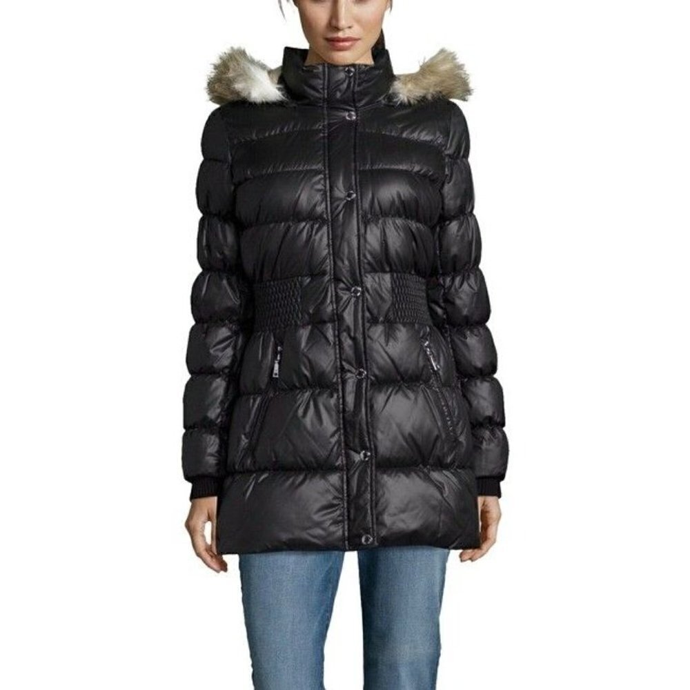 Laundry by‎ Design Black Quilted Faux Fur Puffer Jacket M